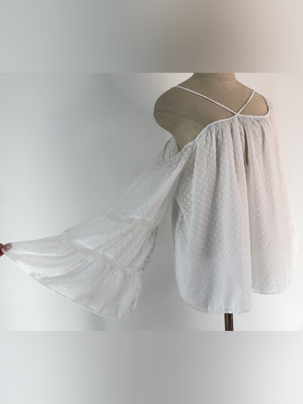 Zara Swiss Dot Off The Shoulder White Halter Top Ethereal Festival Cottagecore
